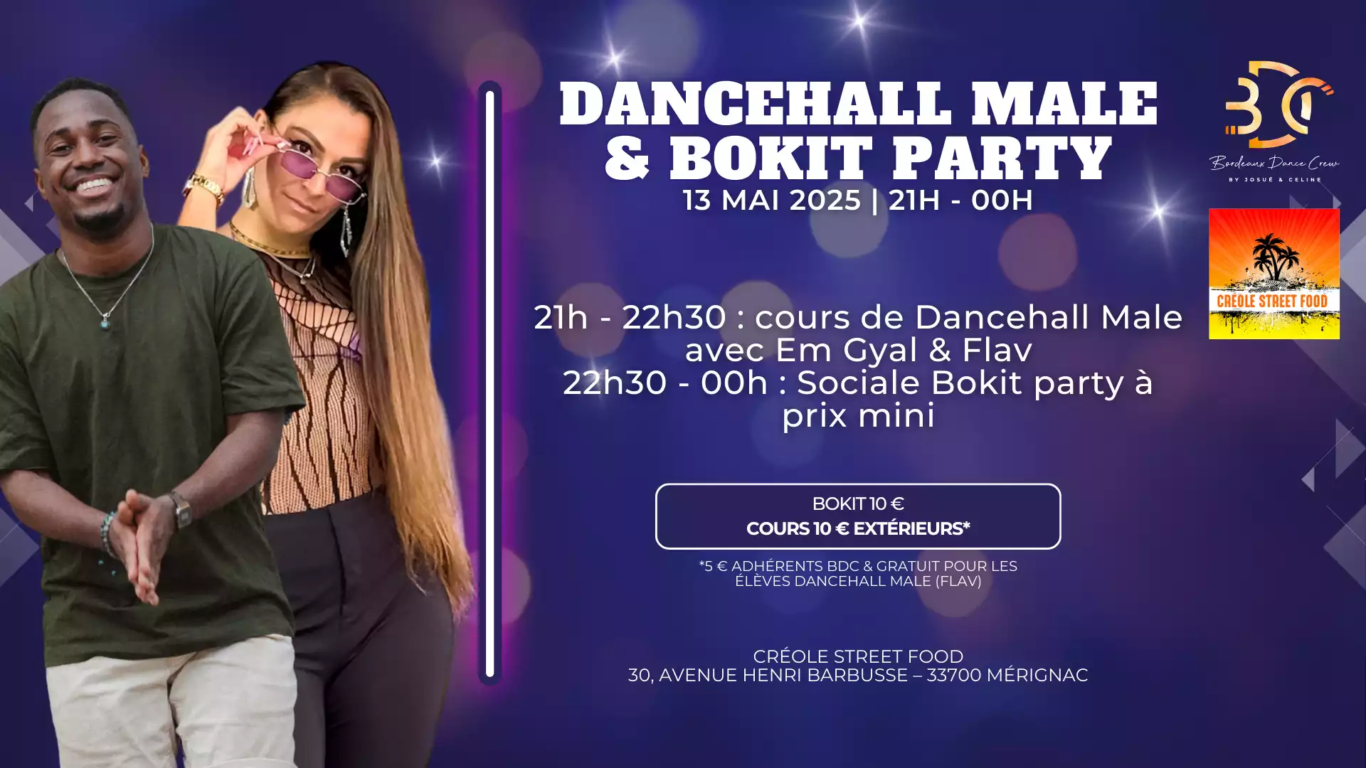 Bordeaux Dance Crew, École de Danse Kizomba Urbankiz Afro Salsa Reggaeton Bachata Tarraxo Heels Dancehall Ladies Expression Hip-hop Konpa - Photo Dancehall Male mai 2025