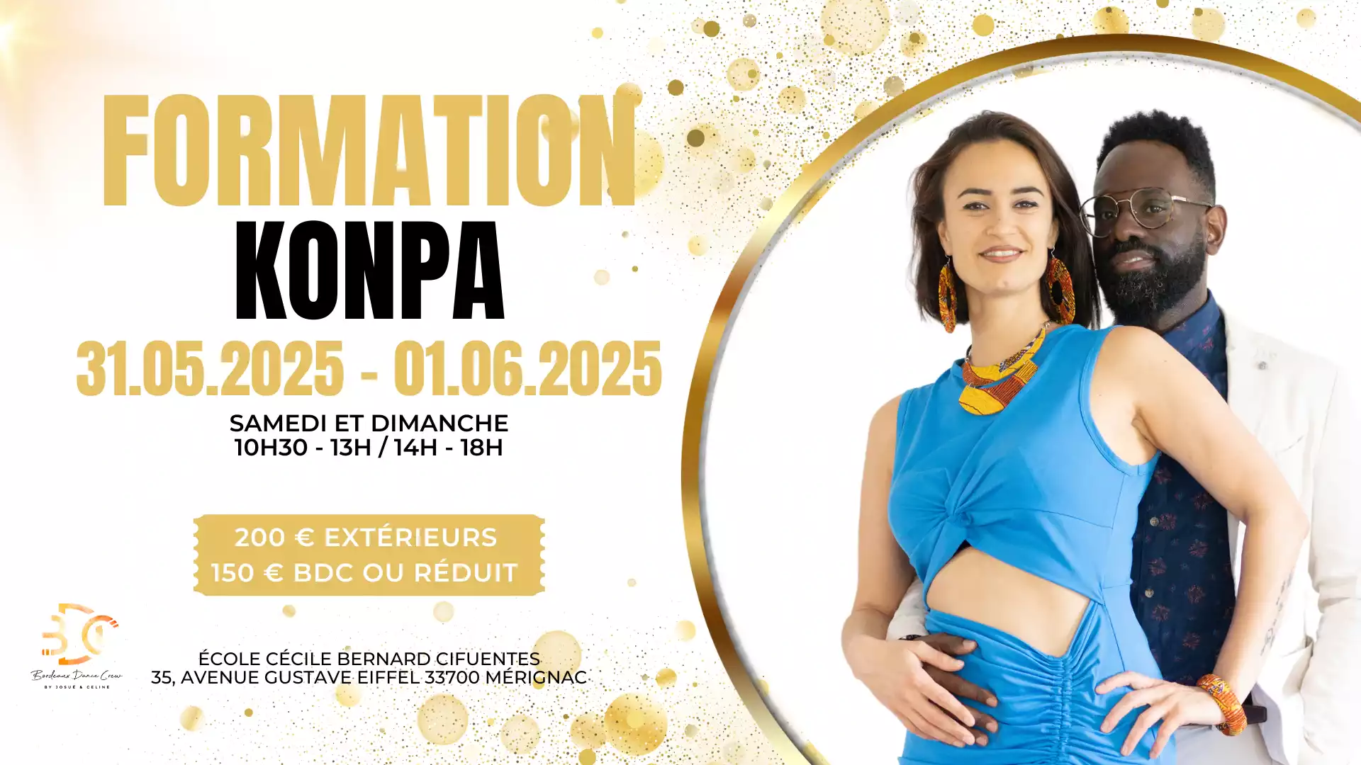 Bordeaux Dance Crew, École de Danse Kizomba Urbankiz Afro Salsa Reggaeton Bachata Tarraxo Heels Dancehall Ladies Expression Hip-hop Konpa - Visuel Formation Konpa 31 mai