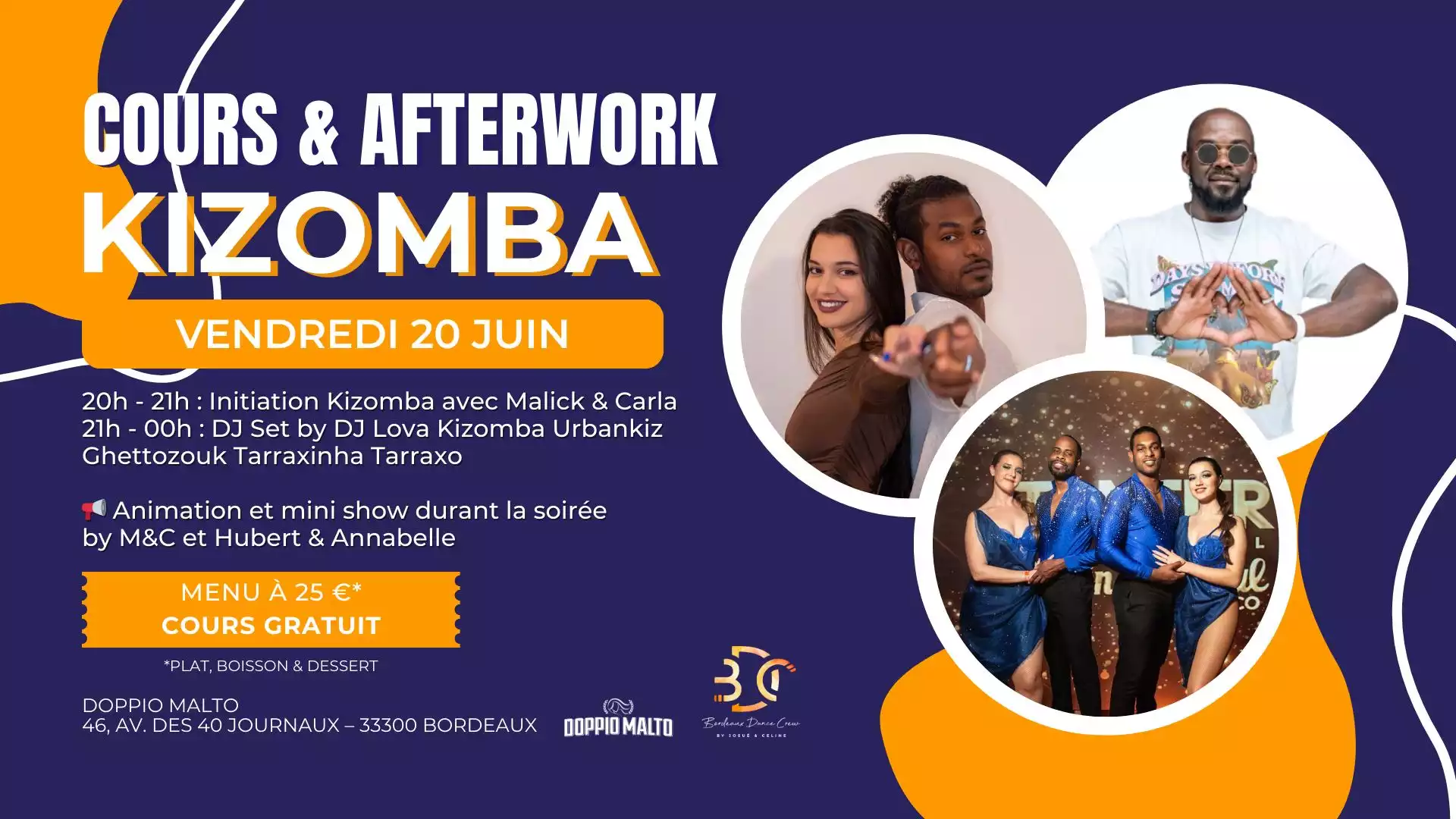 Bordeaux Dance Crew, École de Danse Kizomba Urbankiz Afro Salsa Bachata Tarraxo Heels Dancehall Ladies Expression Hip-hop Konpa - Photo Cours Afterwork Kizomba 20 juin 2025