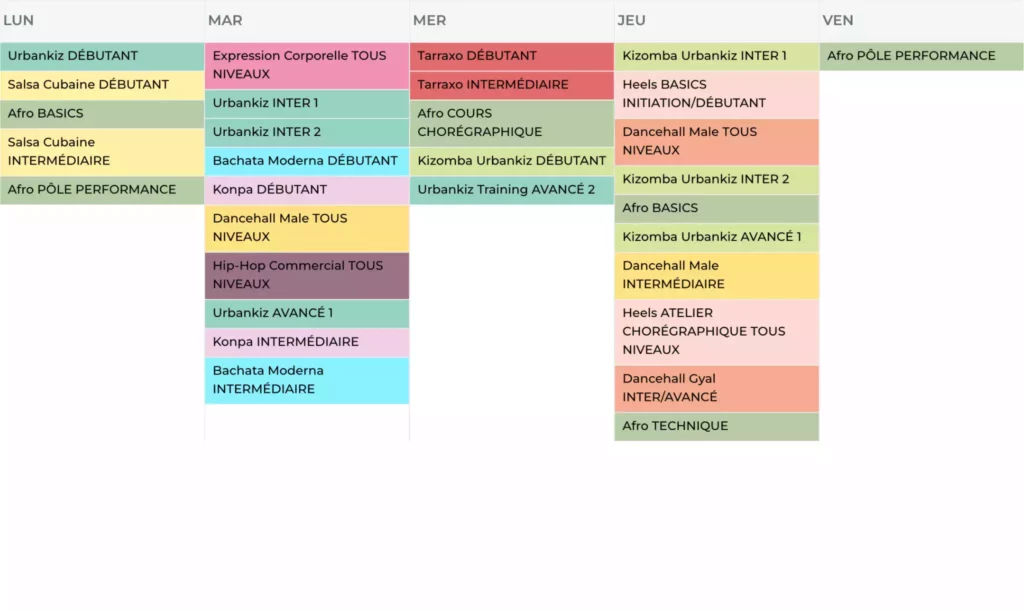 Bordeaux Dance Crew, École de Danse Kizomba Urbankiz Afro Salsa Bachata Tarraxo Heels Dancehall Ladies Expression Hip-hop Konpa - Photo Planning BDC 2025 Update 6 - Site