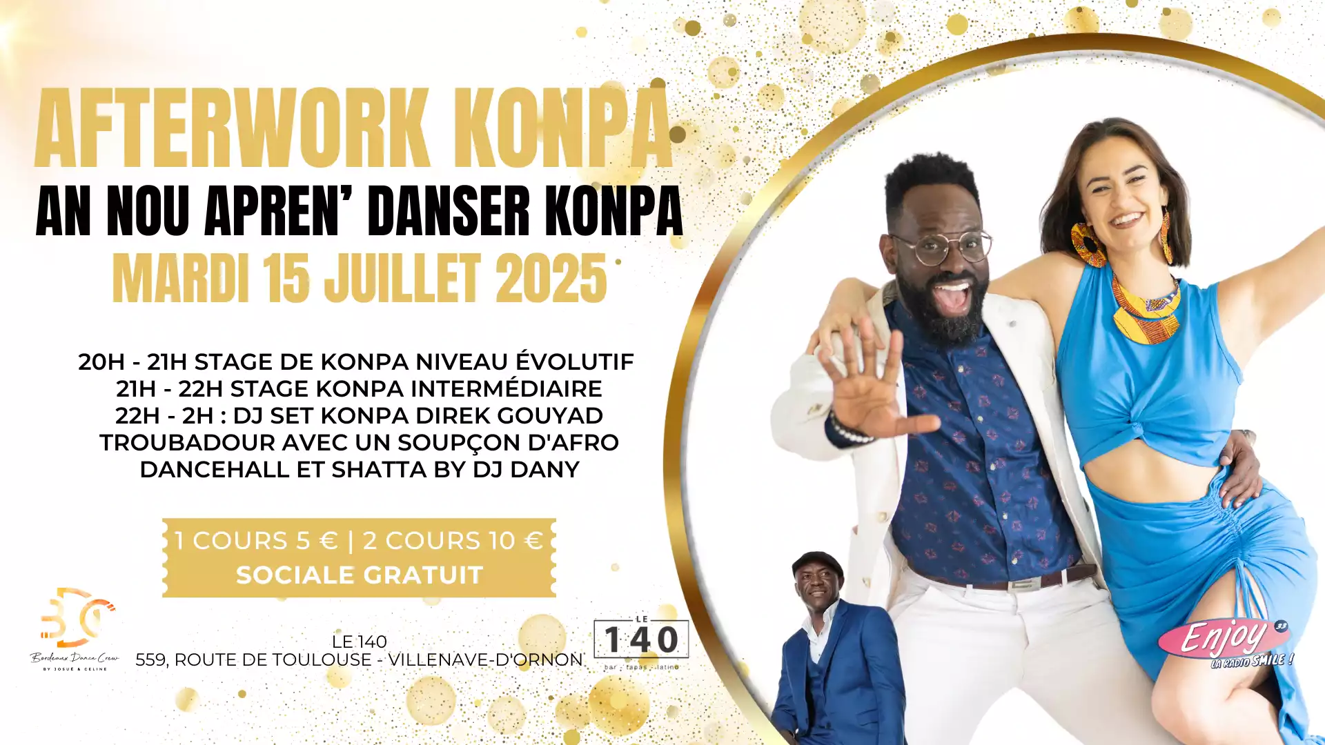 Bordeaux Dance Crew, École de Danse Kizomba Urbankiz Afro Salsa Reggaeton Bachata Tarraxo Heels Dancehall Ladies Expression Hip-hop Konpa - Cours & Afterwork Konpa 15 juillet 2025
