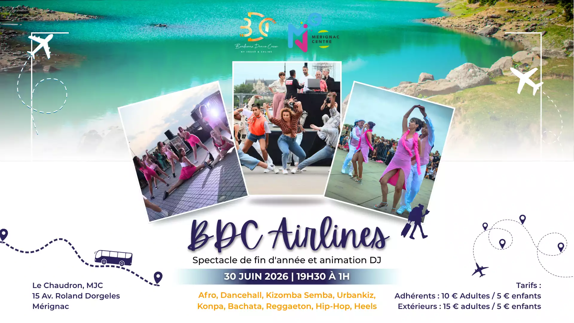 Bordeaux Dance Crew, École de Danse Kizomba Urbankiz Afro Salsa Reggaeton Bachata Tarraxo Heels Dancehall Ladies Expression Hip-hop Konpa - Photo Visuel Spectacle BDC Airlines 30 juin 2026