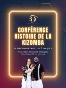 Bordeaux Dance Crew, École de Danse Kizomba Semba Urbankiz Afro Reggaeton Bachata Tarraxo Heels Dancehall Free mouvement Konpa - Photo Visuel Conférence Histoire kiz 27 septembre 2026