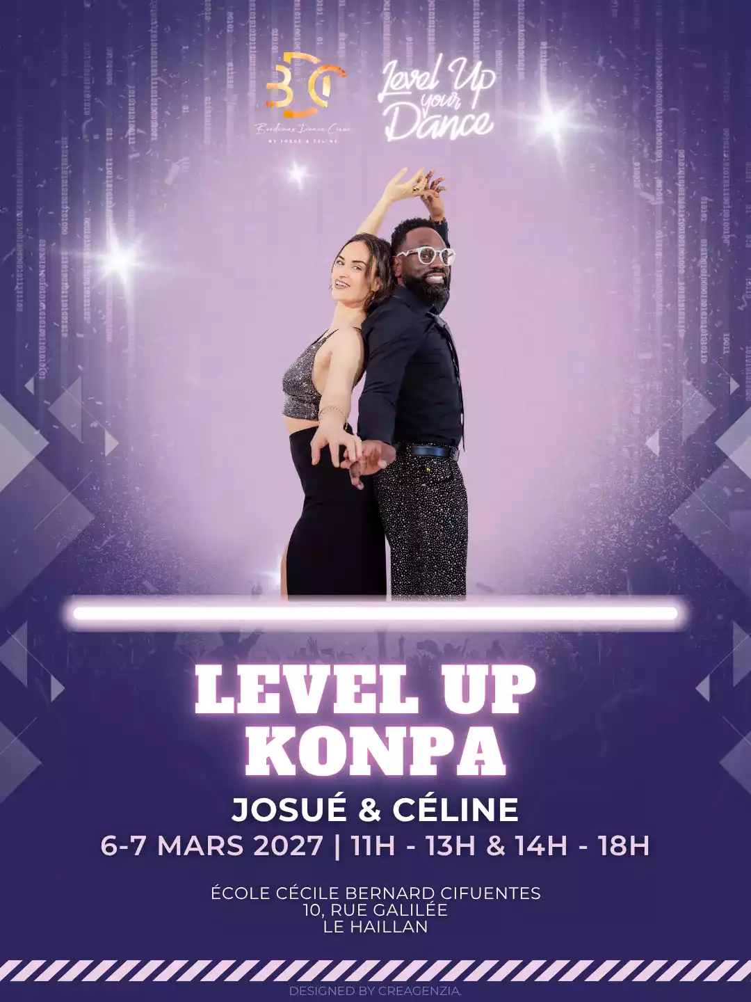 Bordeaux Dance Crew, École de Danse Kizomba Semba Urbankiz Afro Reggaeton Bachata Tarraxo Heels Dancehall Free mouvement Konpa - Photo Visuel Level up Konpa 6-7 mars 2027