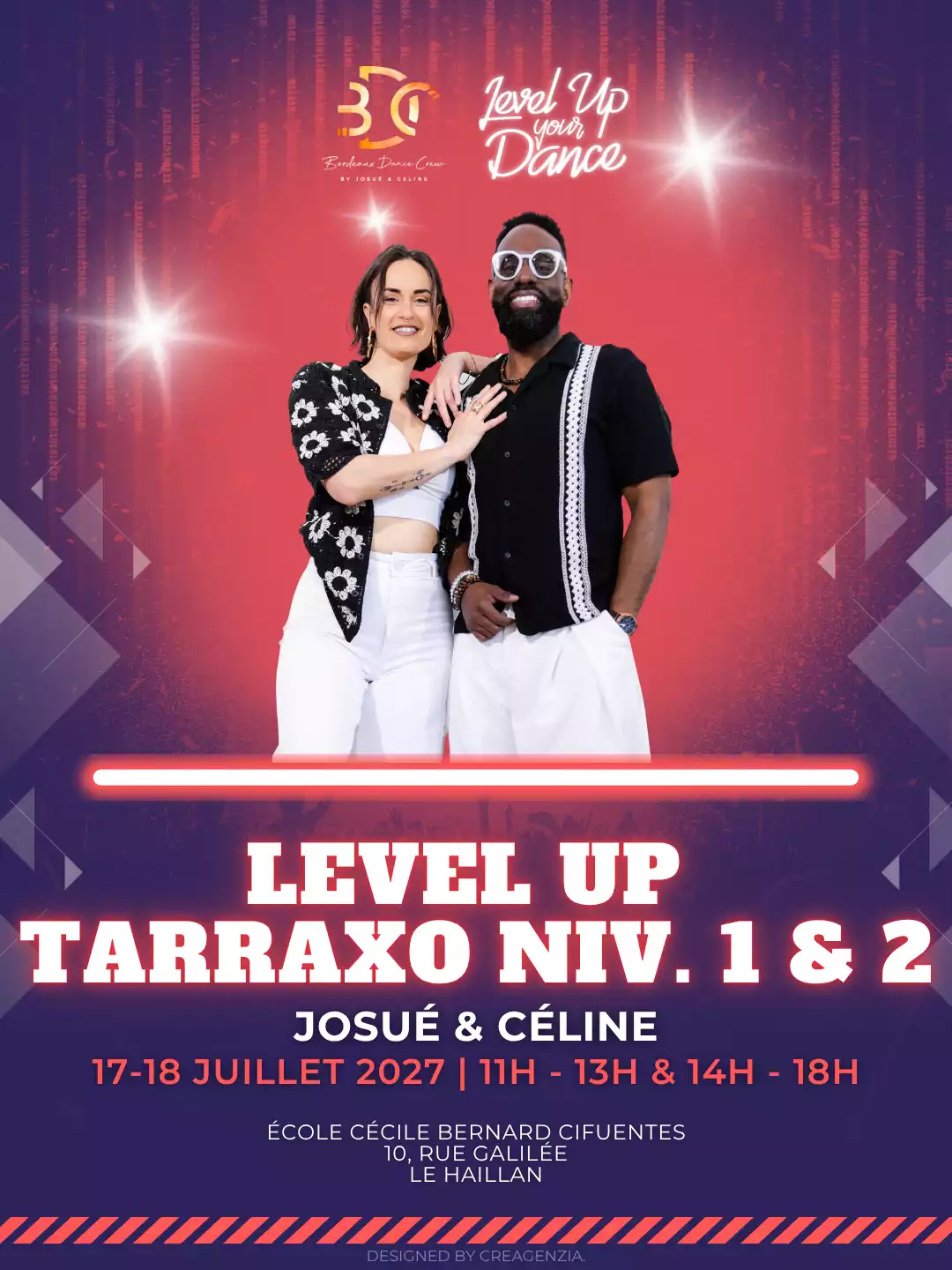 Bordeaux Dance Crew, École de Danse Kizomba Semba Urbankiz Afro Reggaeton Bachata Tarraxo Heels Dancehall Free mouvement Konpa - Photo Visuel Level-up-Tarraxo-J_C-17-18-juillet-2027